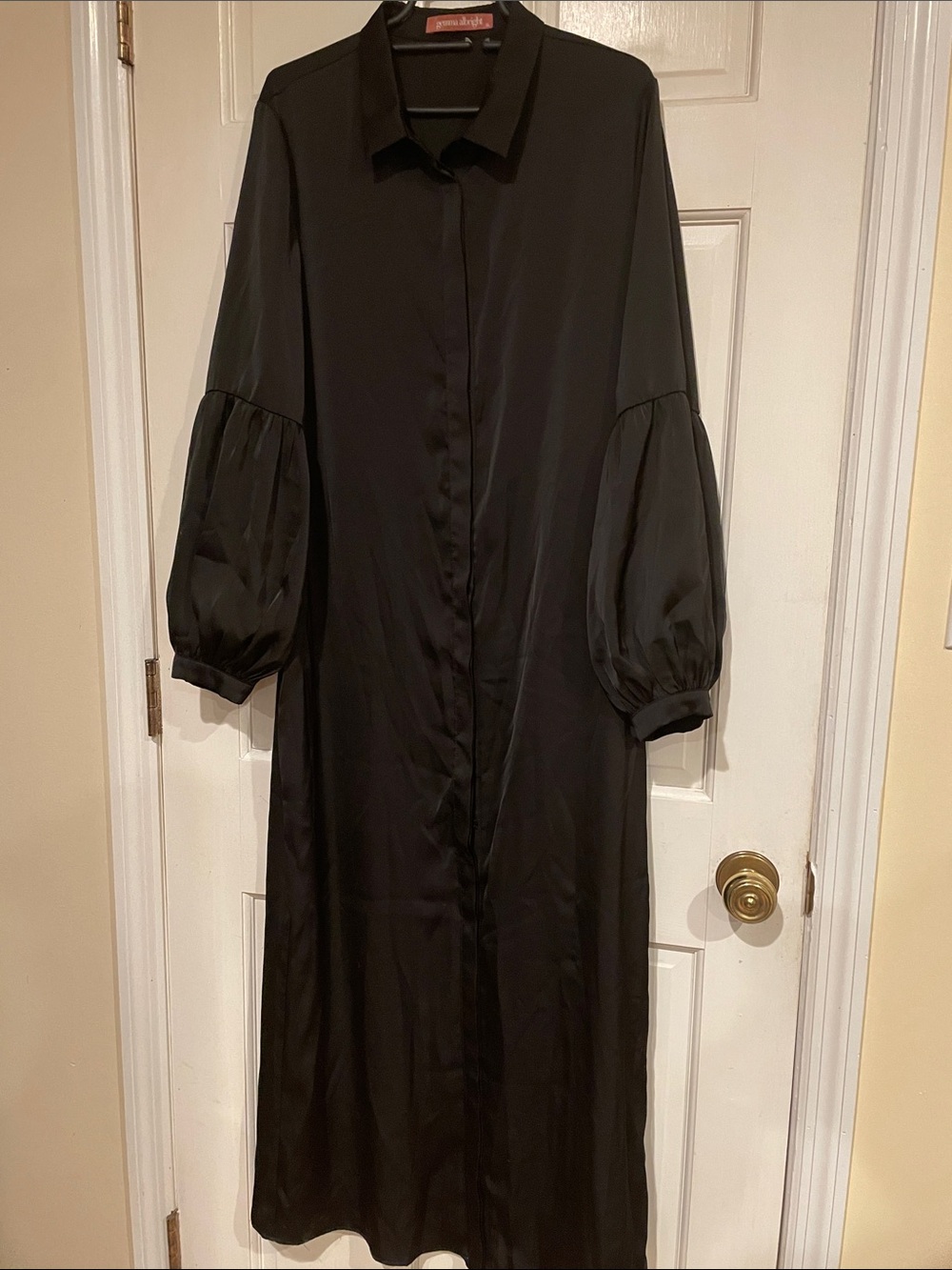 Black Maxi Shirt Dress with Balloon Sleeves